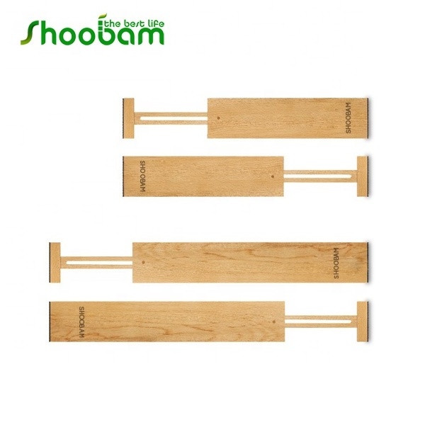 Beech Wood Adjustable Drawer Dividers (Set of 4) Desk Drawer Organizers for Your Kitchen, Bedroom, Office