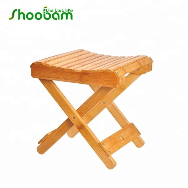 Natural Bamboo Folding Stool For Shaving Shower Foot Rest