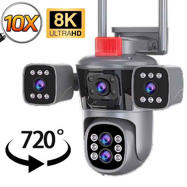 2024 IPC360 Home 16MP Five lens Four Screen 10x Zoom Wireless WiFi Camera Diy Home Security Wifi Panorama Cctv Ip Cameras 8k