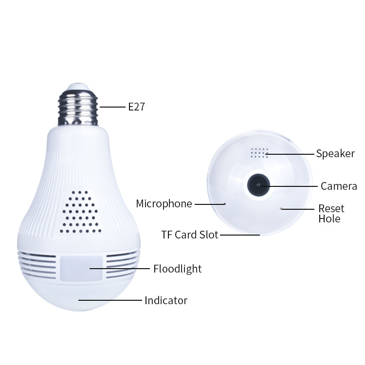 2022 New Fashion Design 360 Degree HD Wireless Camera Bulb Panoramic View Security Light Bulb Wifi CCTV Cameras