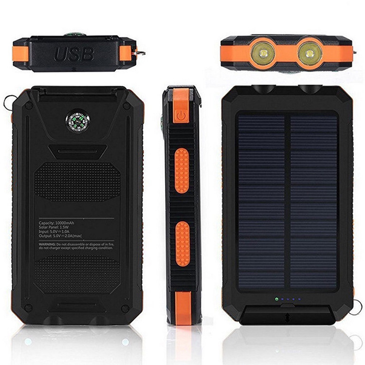 20000 Mah Waterproof Security Portable Charger Solar Panel Dual Usb Strong Led Light Power Bank