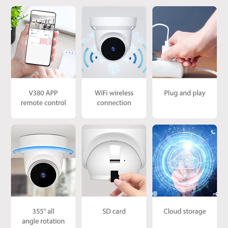 5MP Smart wifi Dome ip camera Home Security CCTV Camera 360 Degree wide angle eyeball cameras for elevator ceiling mount