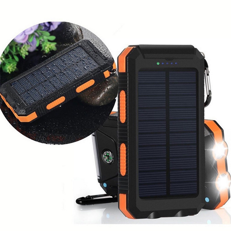 20000 Mah Waterproof Security Portable Charger Solar Panel Dual Usb Strong Led Light Power Bank