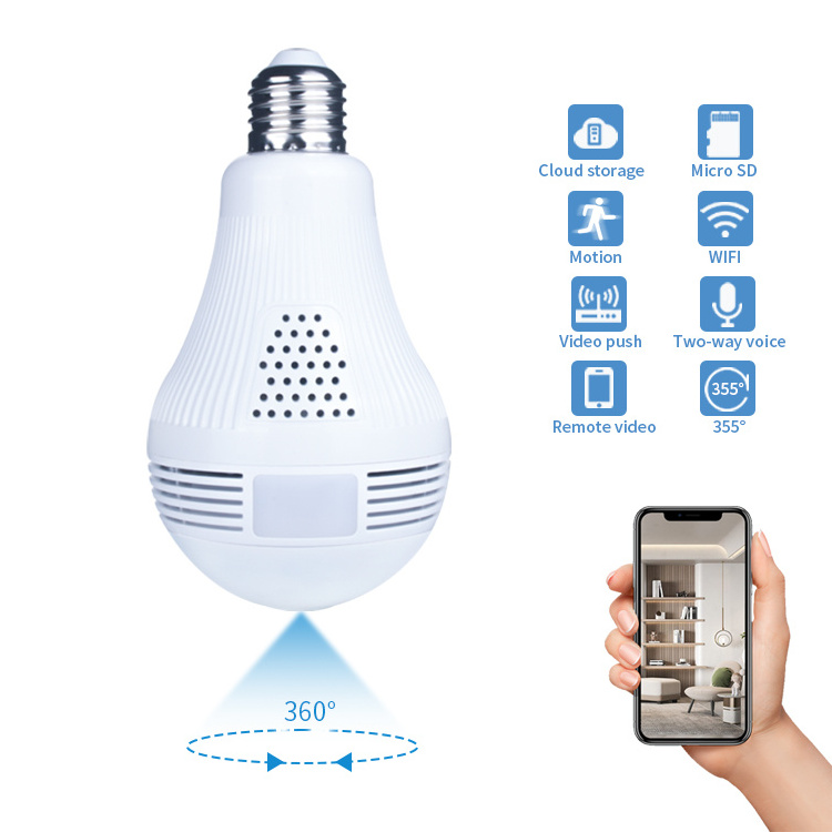 2022 New Fashion Design 360 Degree HD Wireless Camera Bulb Panoramic View Security Light Bulb Wifi CCTV Cameras