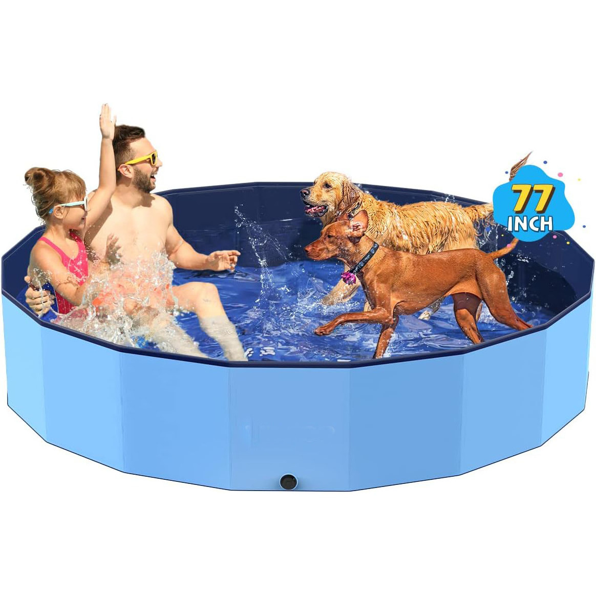 Jumbo Foldable Dog Pool, Hard Plastic Shell Portable Swimming Pool for Dogs Cats and Kids Pet Puppy Bathing Tub Collapsible Kidd