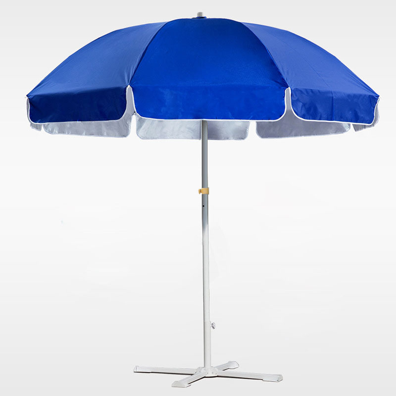 Deep blue solar umbrella UV beach parasol windproof double bone sunscreen rain umbrella with ground plugs