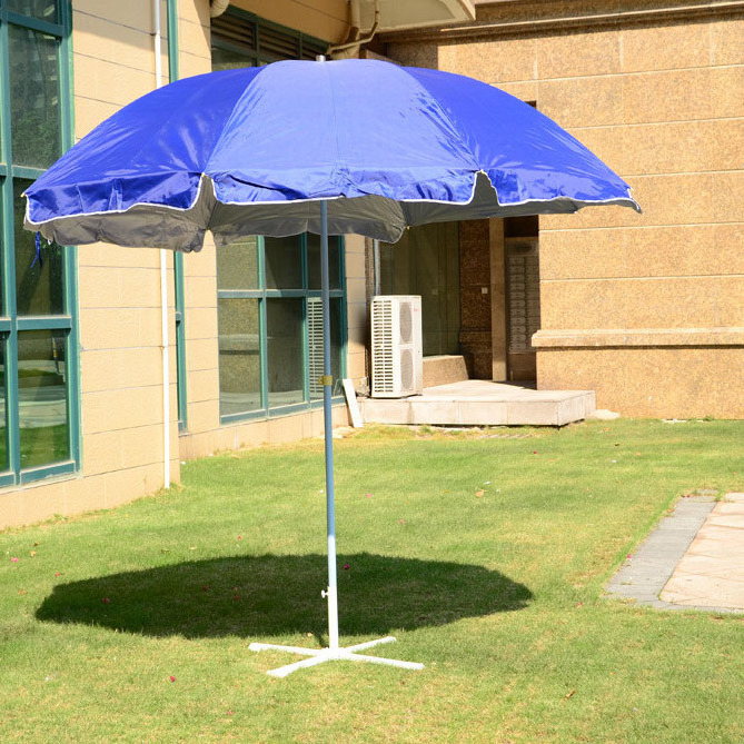 Deep blue solar umbrella UV beach parasol windproof double bone sunscreen rain umbrella with ground plugs