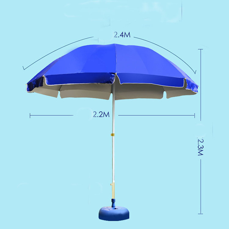 Deep blue solar umbrella UV beach parasol windproof double bone sunscreen rain umbrella with ground plugs