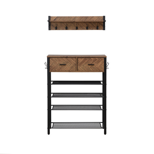 2022 New Simple Entryway 4-tier Shoe Shelf with Drawers, Coat Rack, One Set Entryway Shoe Rack with Storage and Hooks