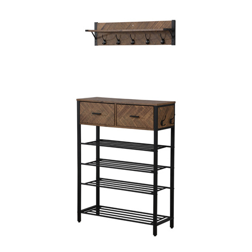 2022 New Simple Entryway 4-tier Shoe Shelf with Drawers, Coat Rack, One Set Entryway Shoe Rack with Storage and Hooks