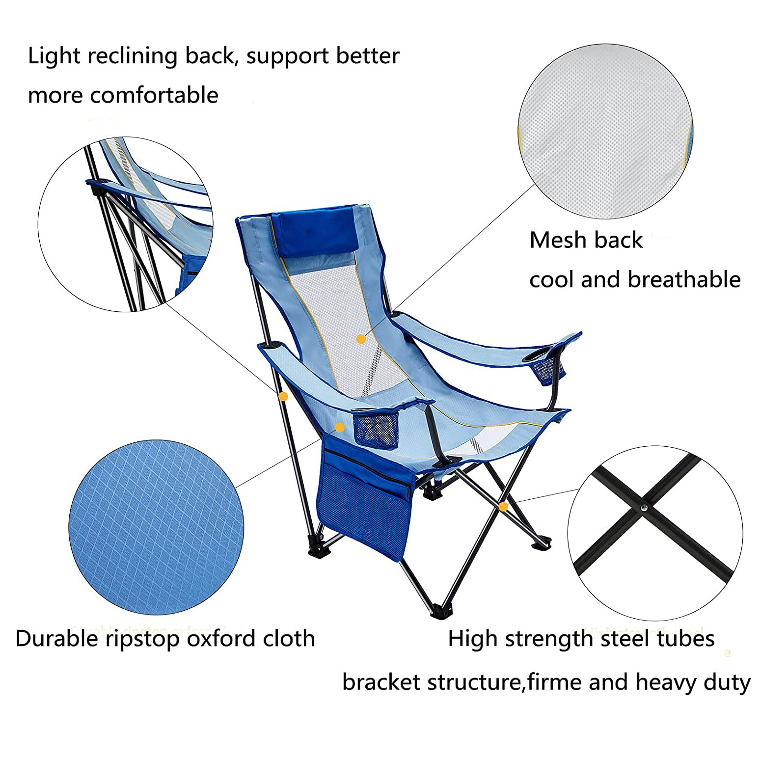 New High Quality Portable Heavy Duty Folding Beach Chair High Back Lightweight Camping Chair Camping Chair with Straps