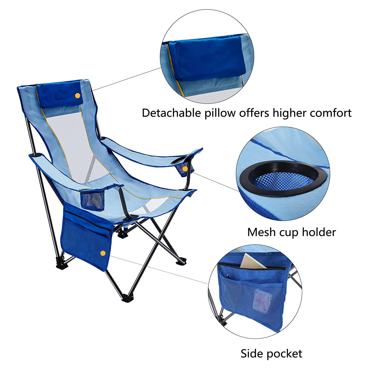 New High Quality Portable Heavy Duty Folding Beach Chair High Back Lightweight Camping Chair Camping Chair with Straps