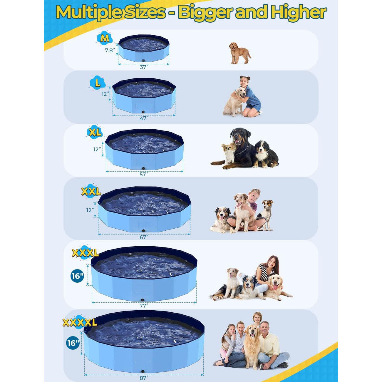 Jumbo Foldable Dog Pool, Hard Plastic Shell Portable Swimming Pool for Dogs Cats and Kids Pet Puppy Bathing Tub Collapsible Kidd