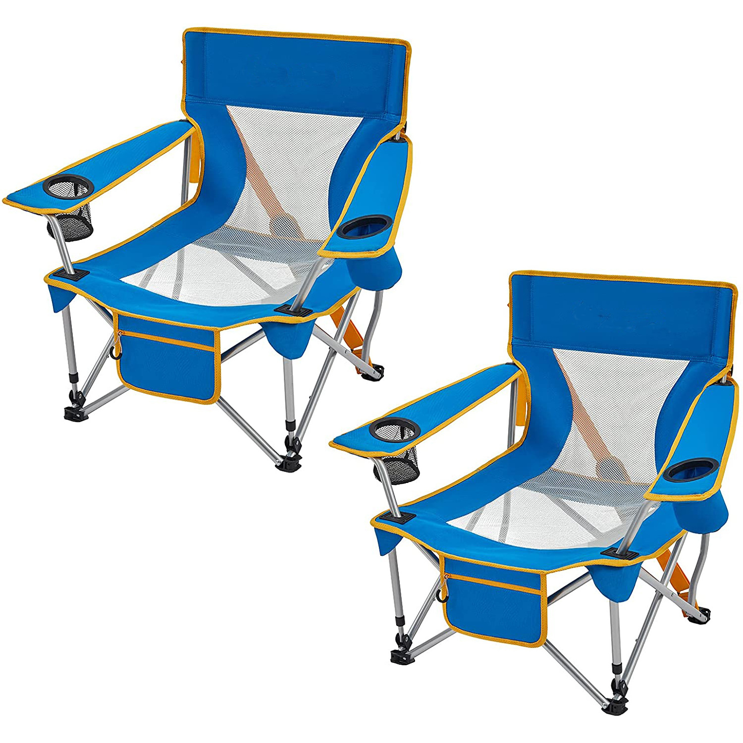 2022 New Blue Folding Camping Chair Low Seat Portable Lightweight Chair With Cup Holder And Front Pocket For Outdoor