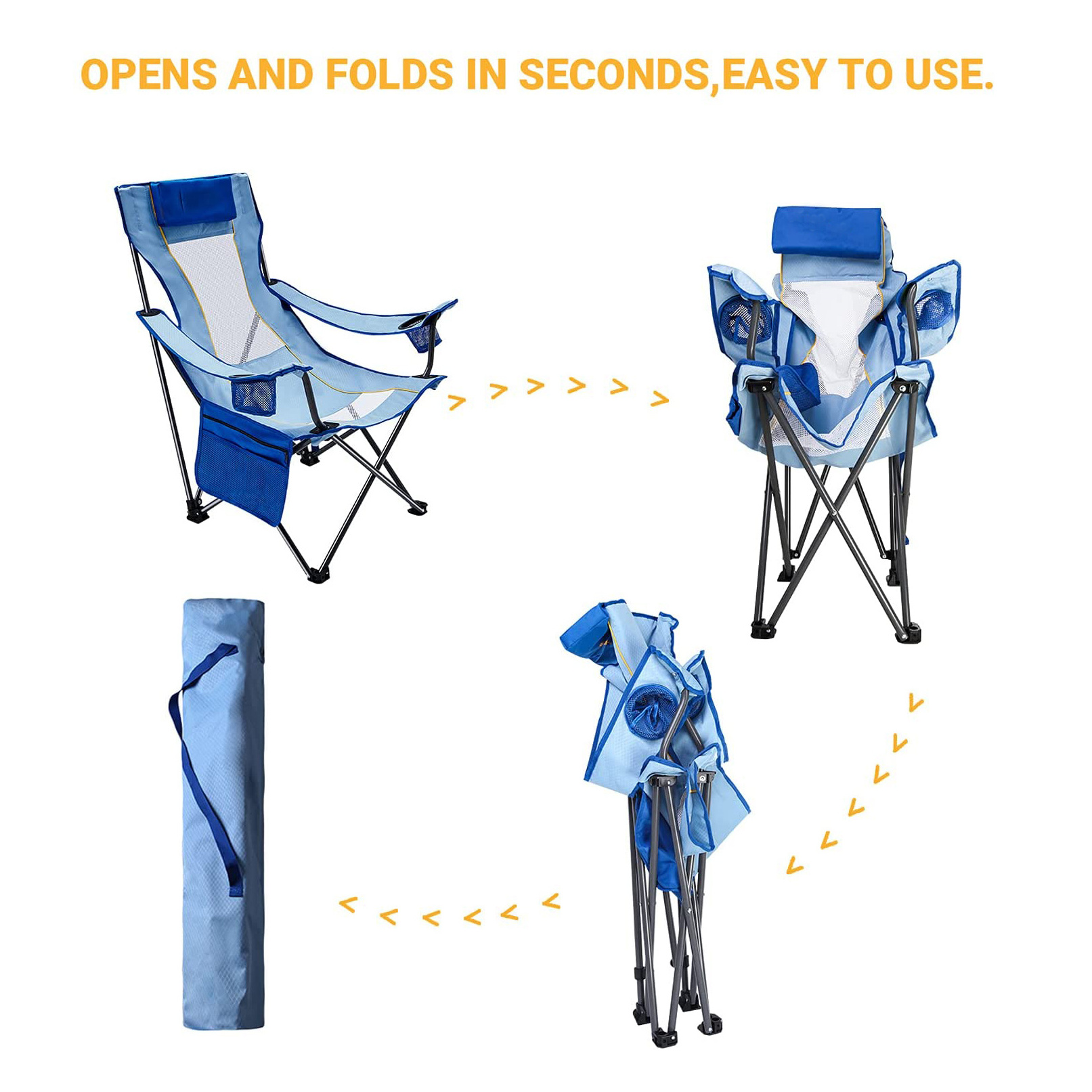 New High Quality Portable Heavy Duty Folding Beach Chair High Back Lightweight Camping Chair Camping Chair with Straps