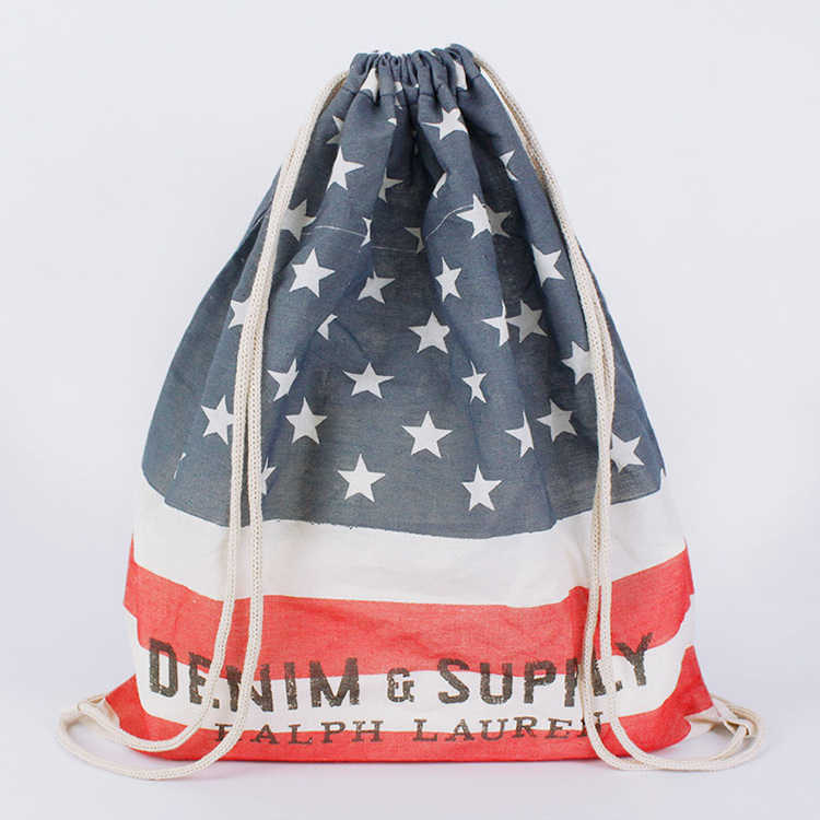 Fashion Flag Canvas Soft Cloth Calico Drawstring Bag Cotton Drawstring Backpack