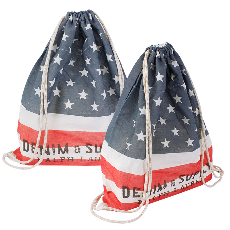 Fashion Flag Canvas Soft Cloth Calico Drawstring Bag Cotton Drawstring Backpack