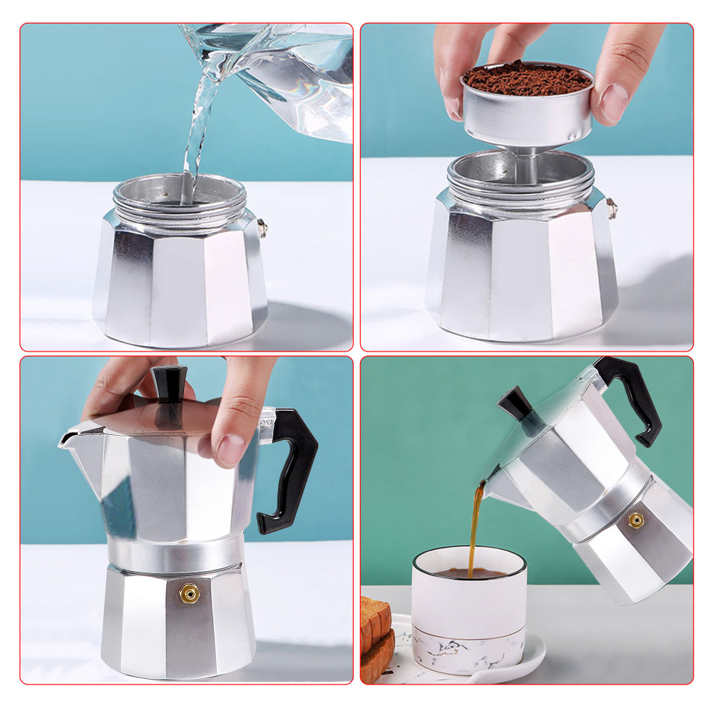 150ML Aluminum Moka Coffee Pot Italian Coffee Machine Classic Octagonal Shape Espresso Latte Percolator Stove Coffee Maker