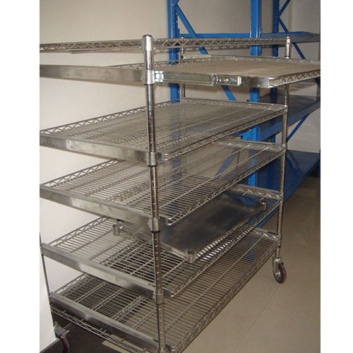 high quality chrome surface steel wire shelving for retail stores with wheels movable for baked food with sliding shelves