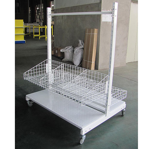 gondola store shelving with wire basket without back panel with hole back panel in special different color