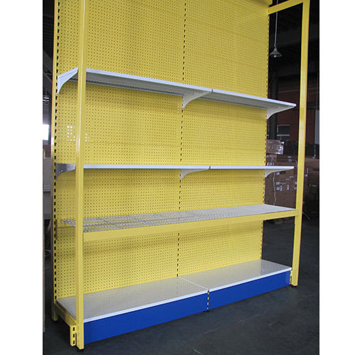 gondola store shelving with wire basket without back panel with hole back panel in special different color