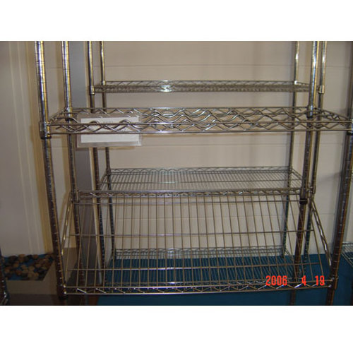 chrome plating wire shelving unit for stores and supermarket metro system with wave shelves for bottles in supermarket