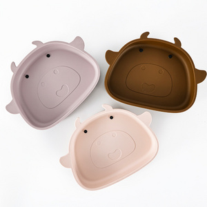 Factory Wholesale BPA Free Silicone Kids Tableware Baby Plate Dairy Cow Shape Easy To clean Children Tableware