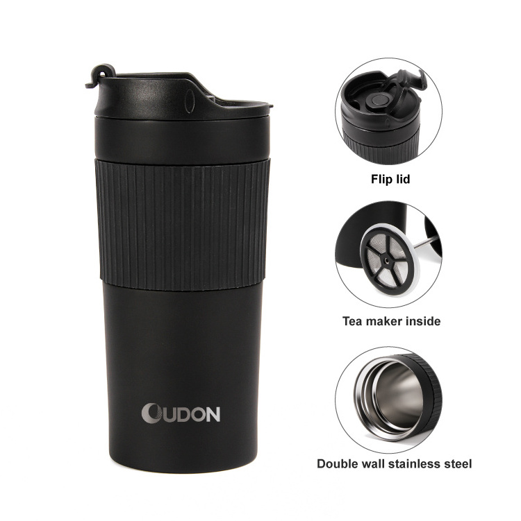 Travel Vacuum Insulated French Press Coffee Mug Tumbler with Coffee Press Plunger