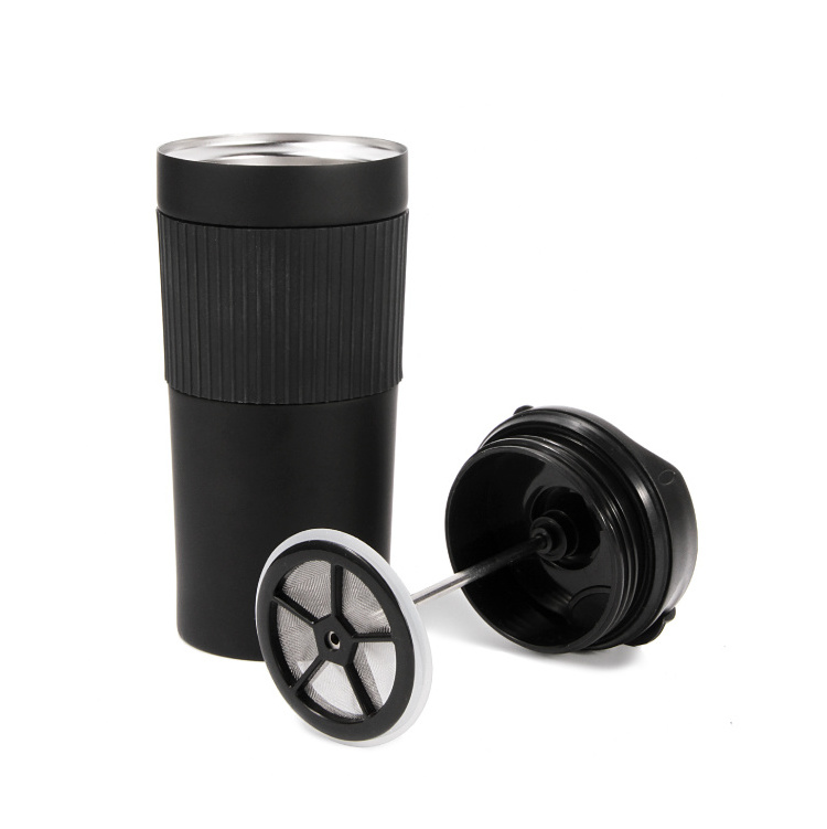 Travel Vacuum Insulated French Press Coffee Mug Tumbler with Coffee Press Plunger