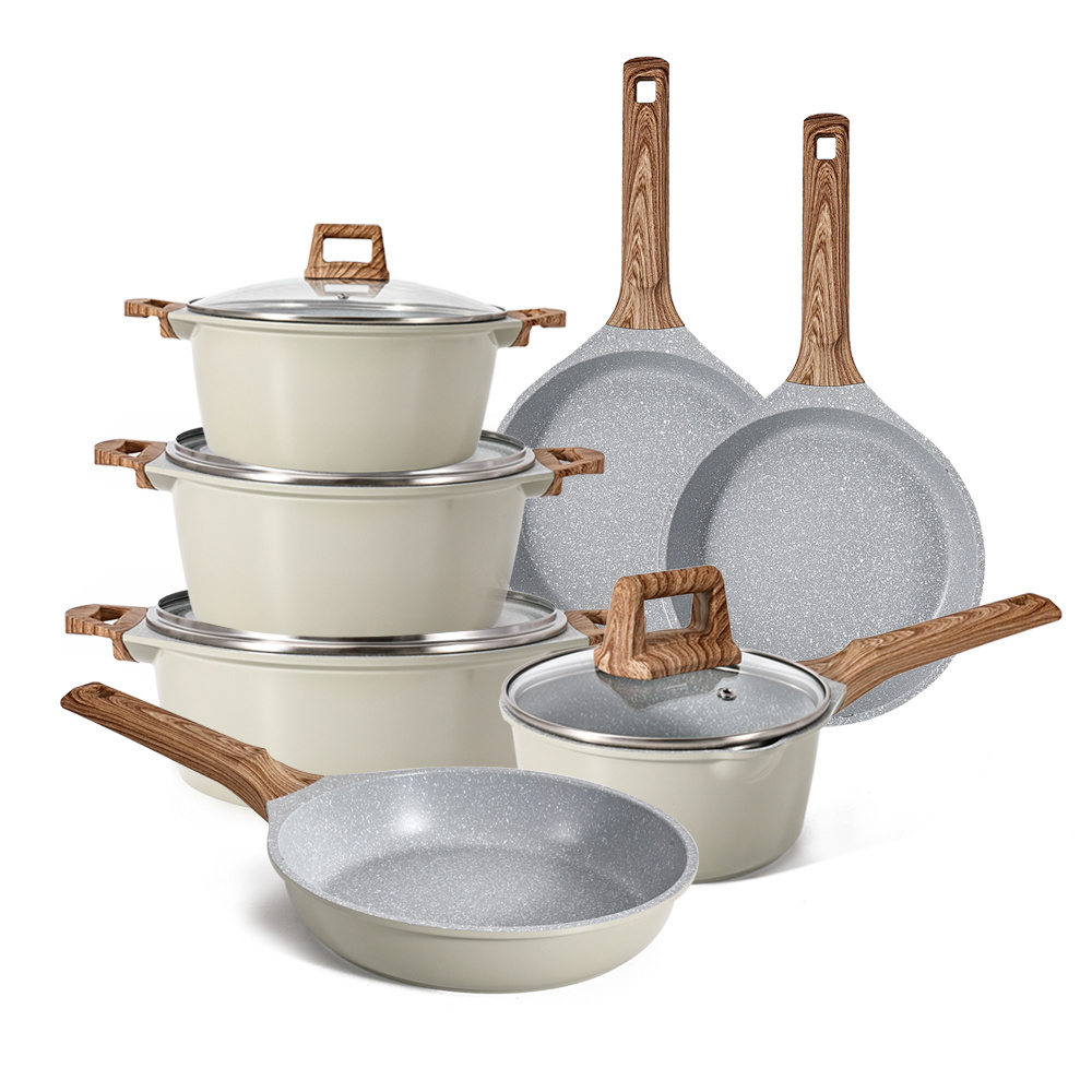 Hot Selling Classical Aluminium Cast Marble Non Stick Pots and Pans Kitchen Cooking Cookware Sets