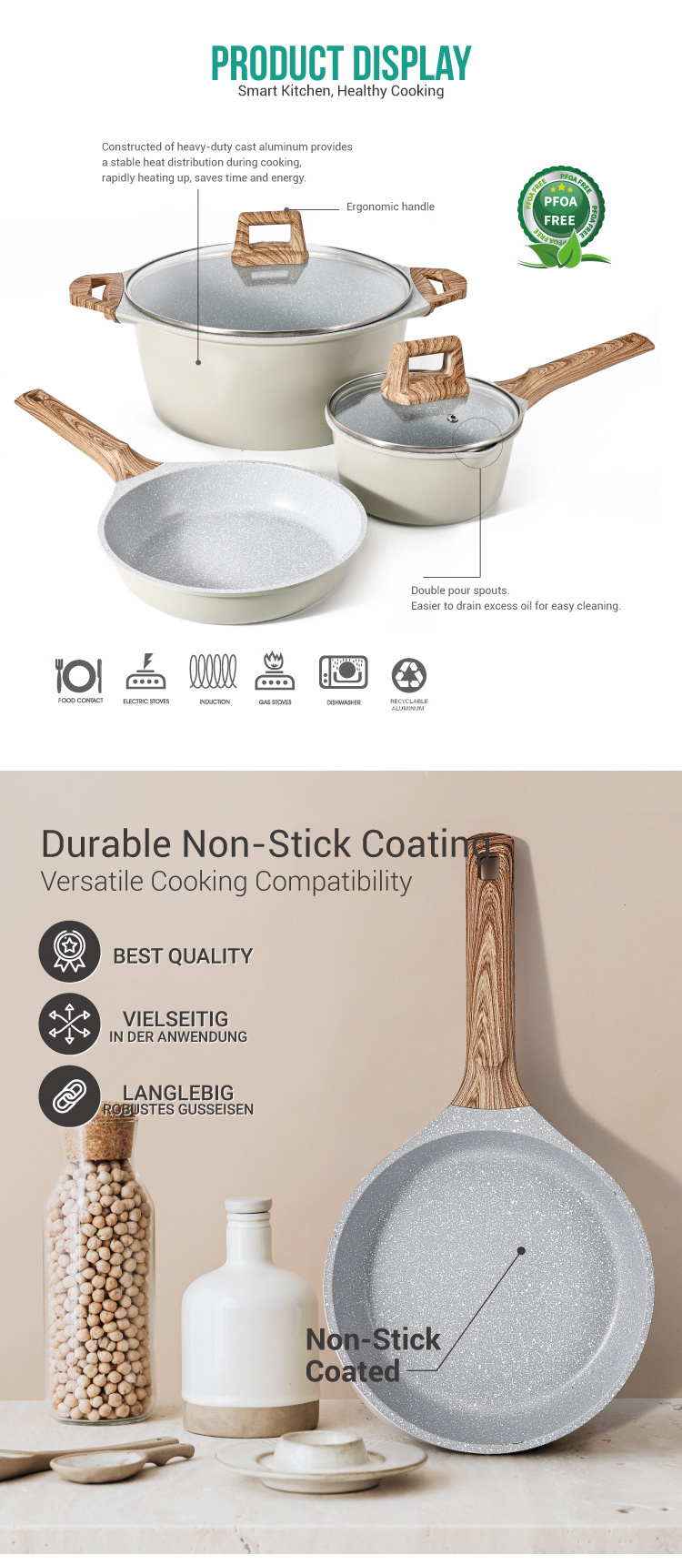 Hot Selling Classical Aluminium Cast Marble Non Stick Pots and Pans Kitchen Cooking Cookware Sets