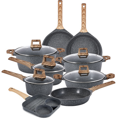 Hot Selling Classical Aluminium Cast Marble Non Stick Pots and Pans Kitchen Cooking Cookware Sets