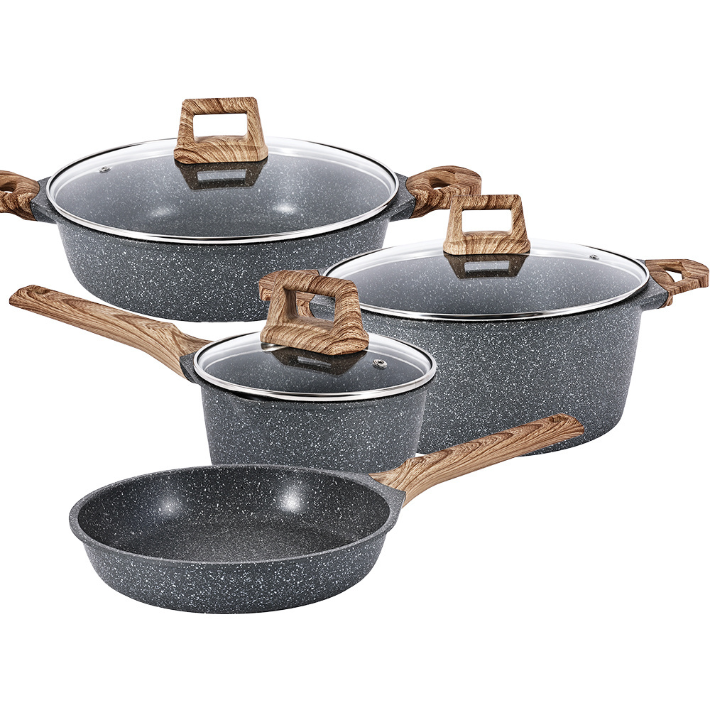 Hot Selling Classical Aluminium Cast Marble Non Stick Pots and Pans Kitchen Cooking Cookware Sets