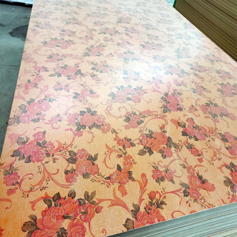 Polyester coated and paper overlay plywood 2.5mm 3mm Flower paper faced decorative plywood for wall and ceiling