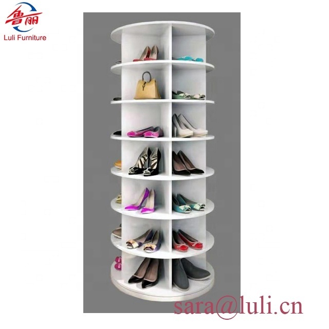 revolving 360 degree customized rotating store mdf wooden cabinet shoe rack organizer designs for home