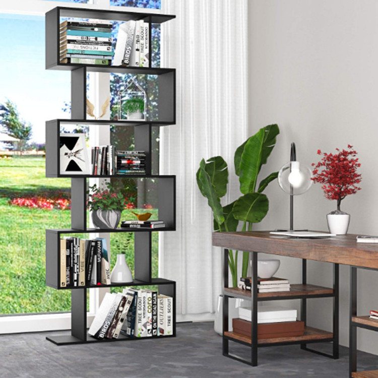 6 tier modern S shape bookcase wall shelf ladder bookshelf