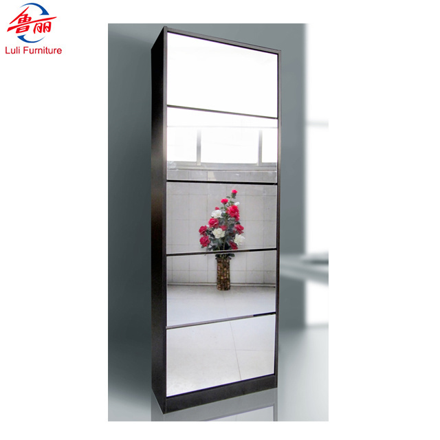 modern wooden tall shoe cabinet with mirror