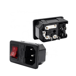 10A 250V AC power socket  plug power socket with red rocker switch and fuse holder socket 3/4 Pin IEC 320 C14 inlet connector