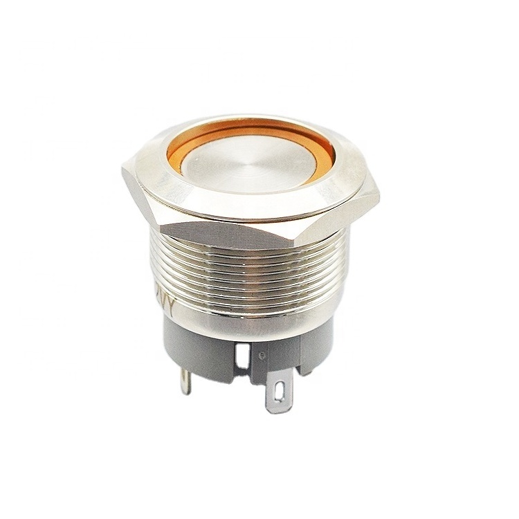 DPDT button with connector wire welded illuminated momentary metal push button switch