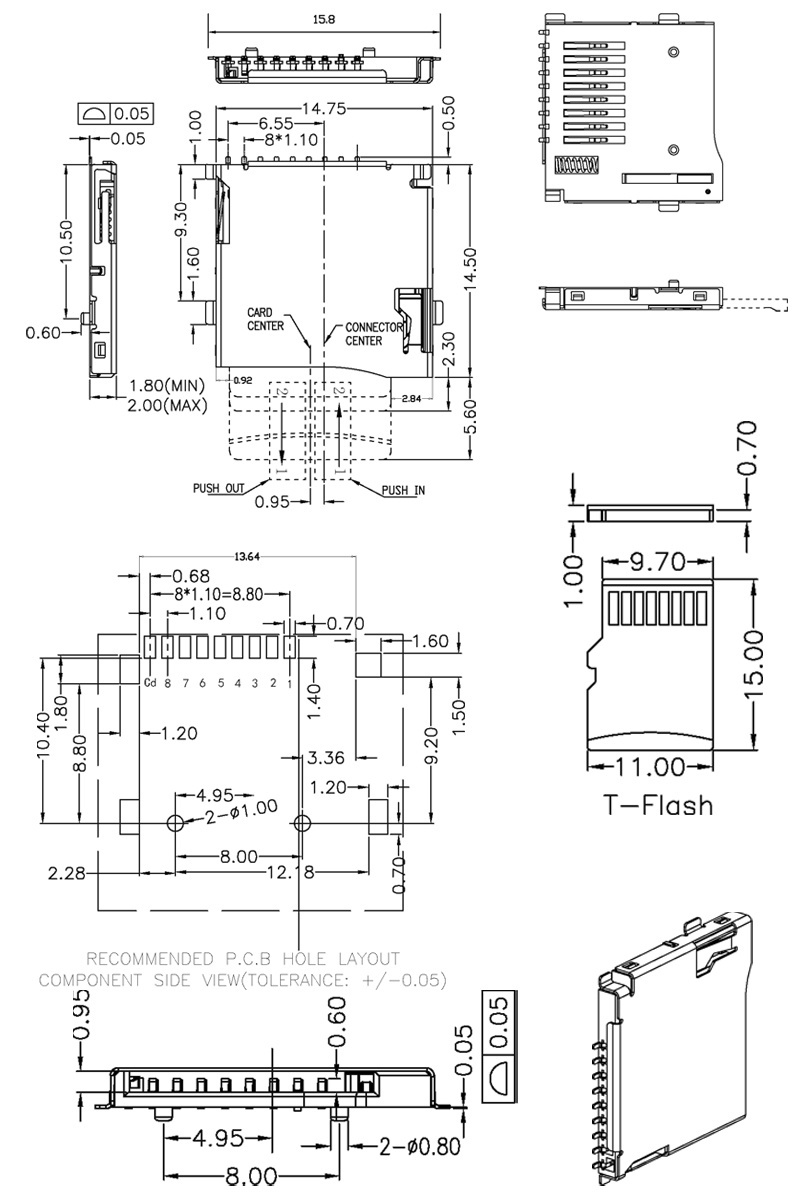 Factory direct sales 9pin TF micro reader card socket memory slot TF card socket connector