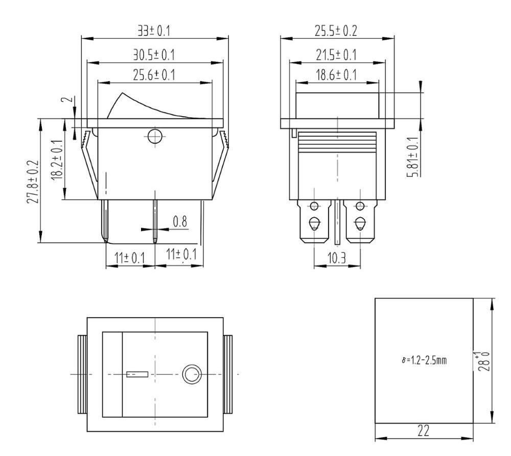 KCD4 black and green On-Off Button Waterproof 4 Pin DPST 250V AC 16A 33*25MM Rocker Switch