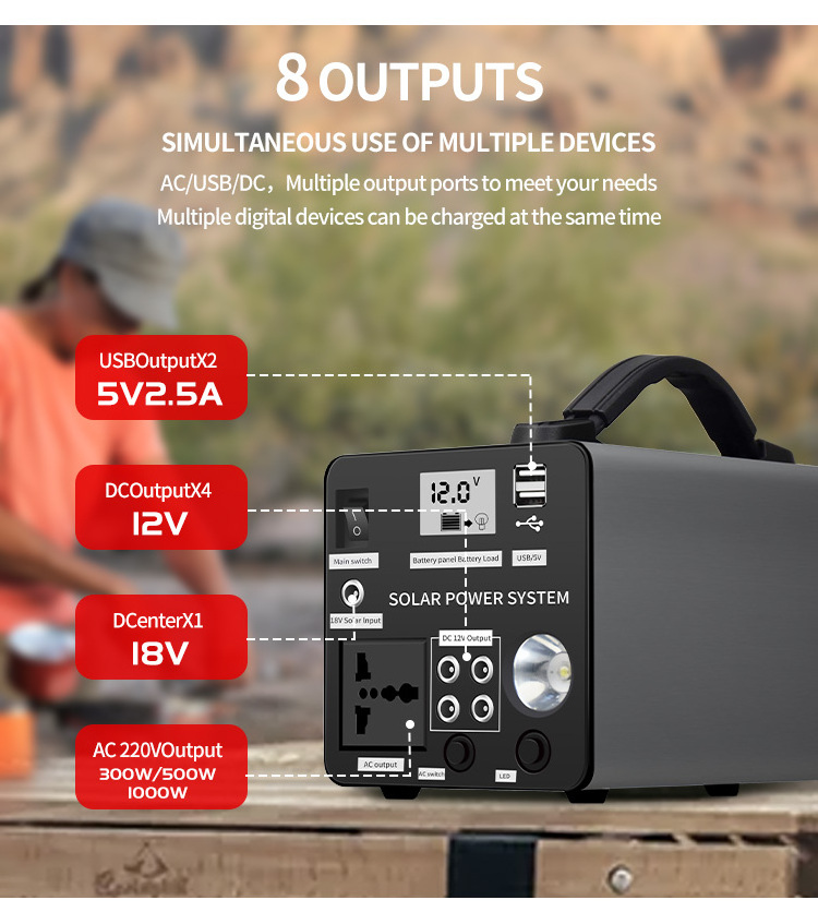 Portable power station power supply 1000W portable power supply with LED light solar generator