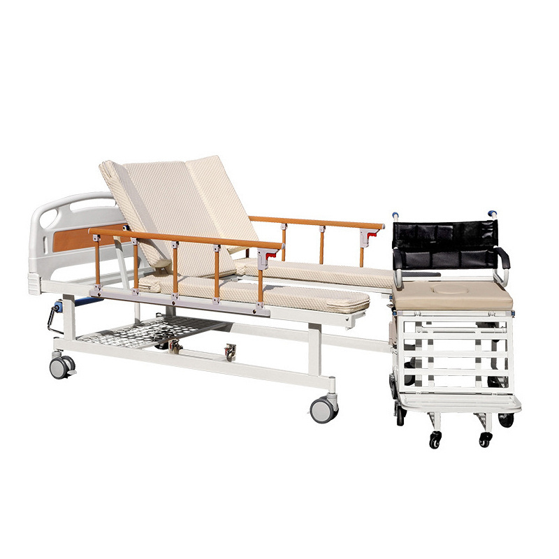 5 function manual adjustable elderly home nursing medical hospital wheelchair bed with toilet