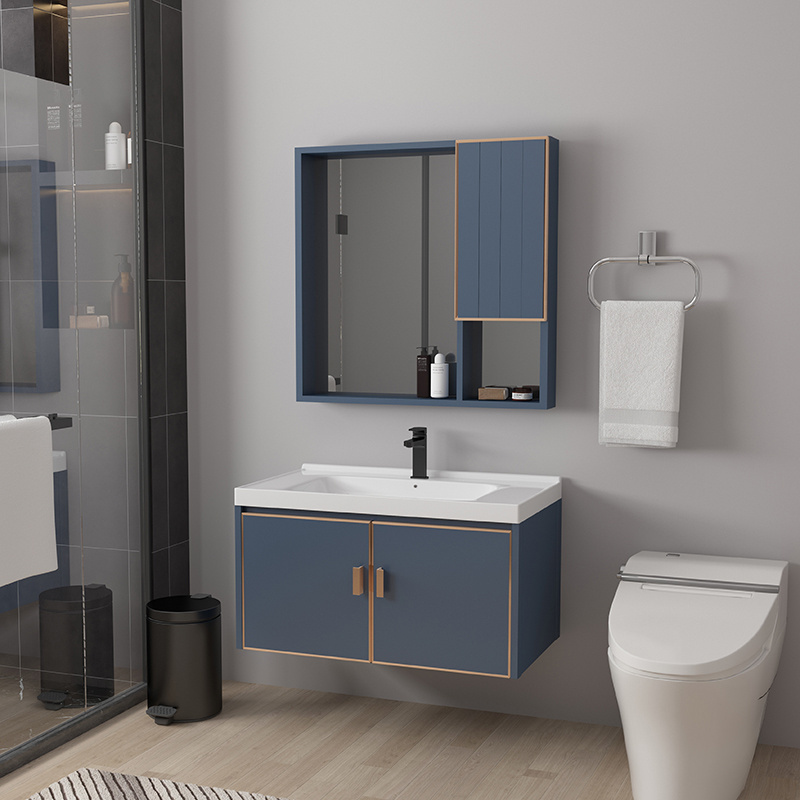 New luxury bathroom furniture cabinet with mirror cabinet wall corner hanging vanities with pvc membrane 800mm bathroom cabinet