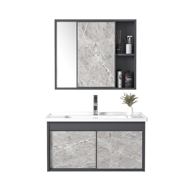 Modern sliding door bathroom vanity  with mirror cabinet wall hanging cabinet with ceramic basin aluminum bathroom cabinet