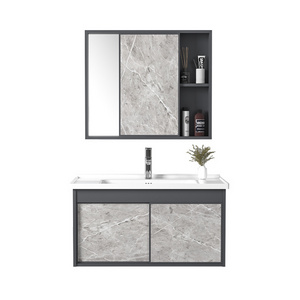 Modern sliding door bathroom vanity  with mirror cabinet wall hanging cabinet with ceramic basin aluminum bathroom cabinet