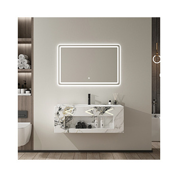 Markdown Sale Rock Slate Seamless bathroom cabinet with LED lighting bathroom vanity lighting  and seamless sink