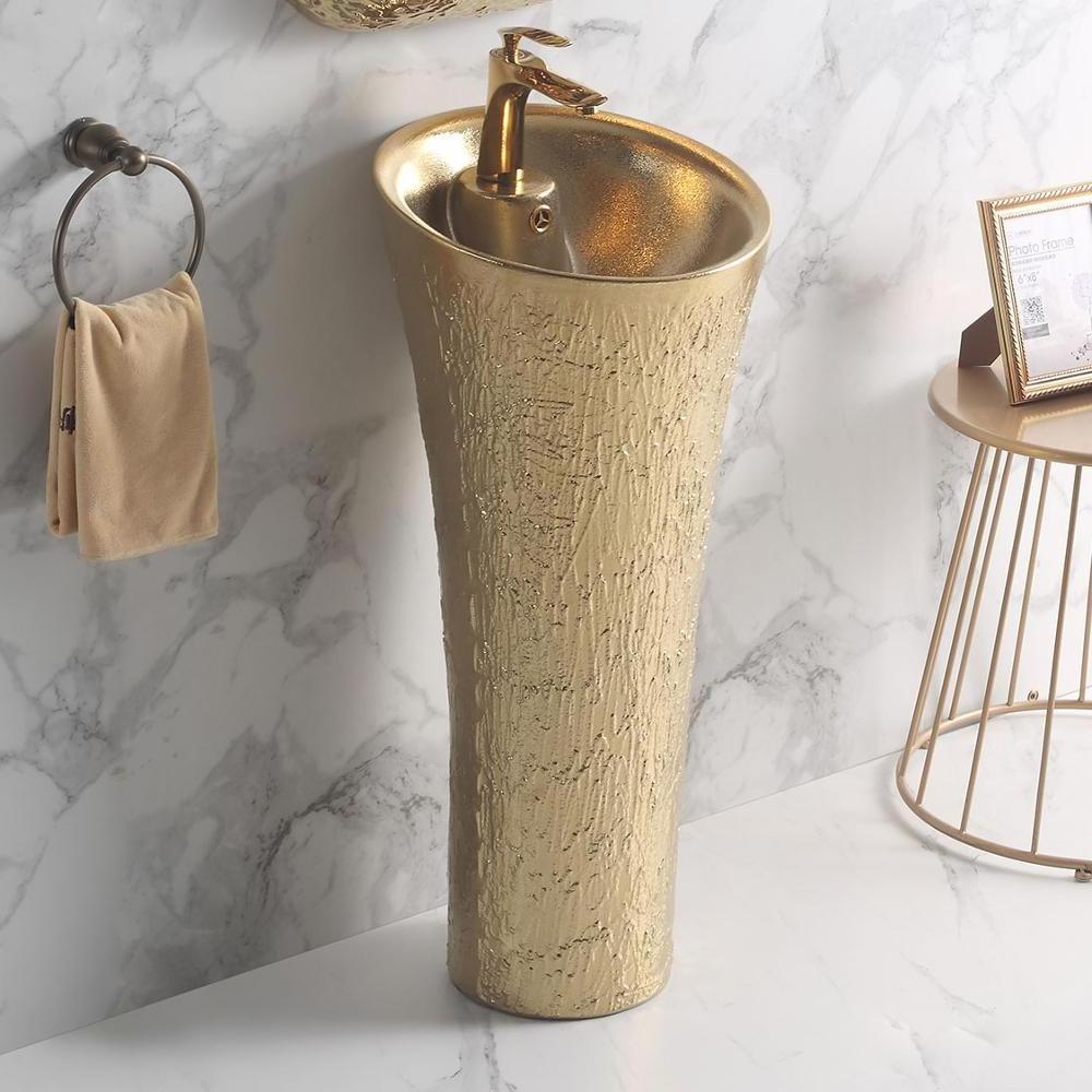 New design irregularity marble ceramic gold color basin with sink art color new models freestanding gold pedestal bathroom sink