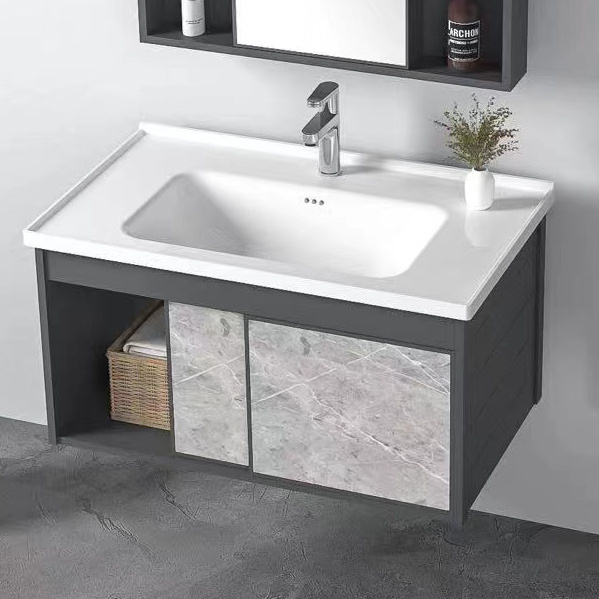 Modern sliding door bathroom vanity  with mirror cabinet wall hanging cabinet with ceramic basin aluminum bathroom cabinet