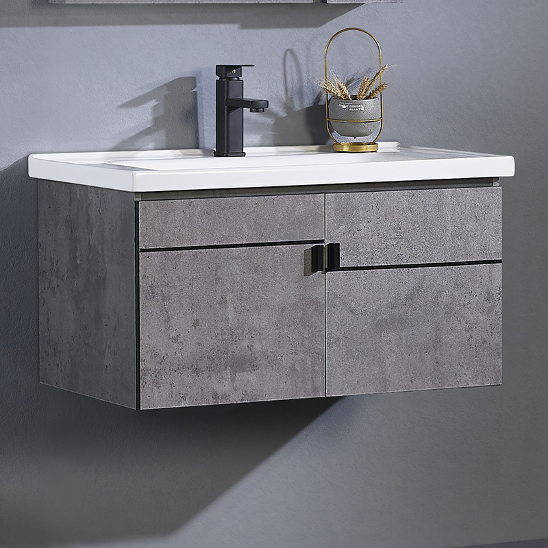 cheap wall mounted bathroom cabinet with mirror ceramic sink plywood wash basin bathroom products 2020 dark grey vanity cabinet